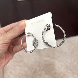 NWT! Tory Burch Silver Milgrain Hex Hoop Earrings